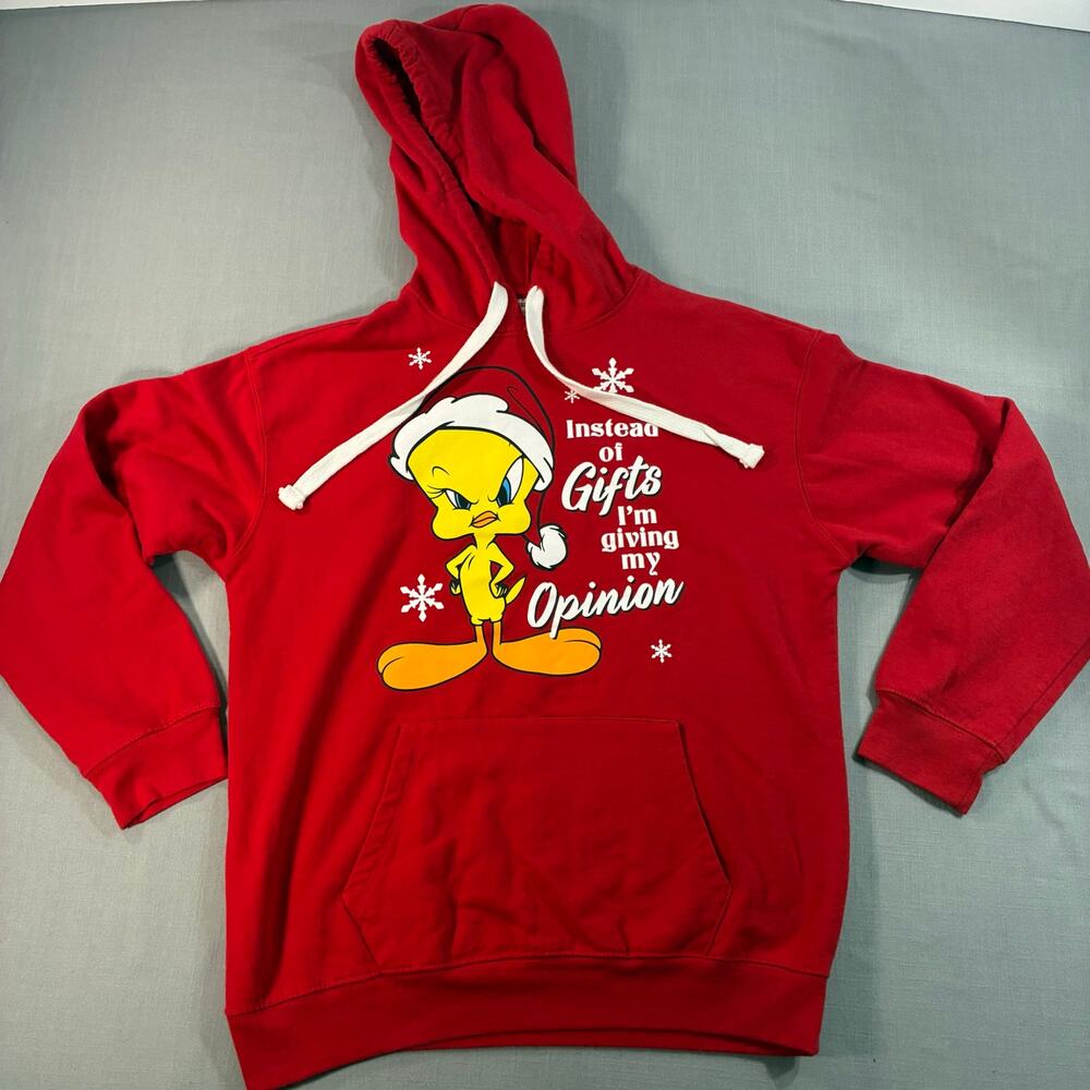 Looney Tunes Tweety Bird Christmas Hoodie Youth Large 11-13 Red Graphic Pullover